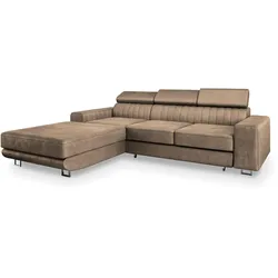 ECKSOFA NOTO L-S Beige Velours-Stoff mit Schlaffunktion