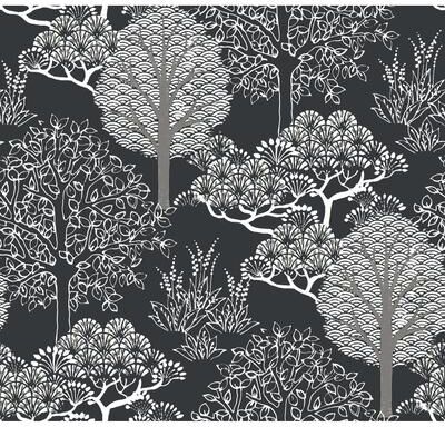 Inspired by Color Kimono Trees Black Metallic Wallpaper