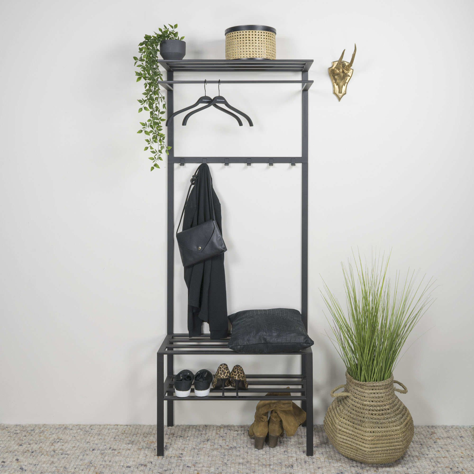 Garderobenständer SPINDER DESIGN "Ivar", schwarz, B:70cm H:178cm T:29cm, Metall, Garderobenständer, Garderobenständer, Metall, Breite 70 cm schwarz Einheitsgröße