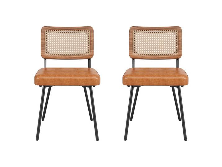 ESSZIMMERSTÜHLE 2er-Set PU-Leder & Rattan Braun