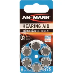 ANS 5013253 - Hörgerätebatterie, Zink-Luft, 11,60x5,40 mm, Aid 675, 6er-Pack