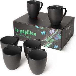 Miamio Kaffeebecher Le Papillon, 350ml, Keramik, schwarz, 6 Stück