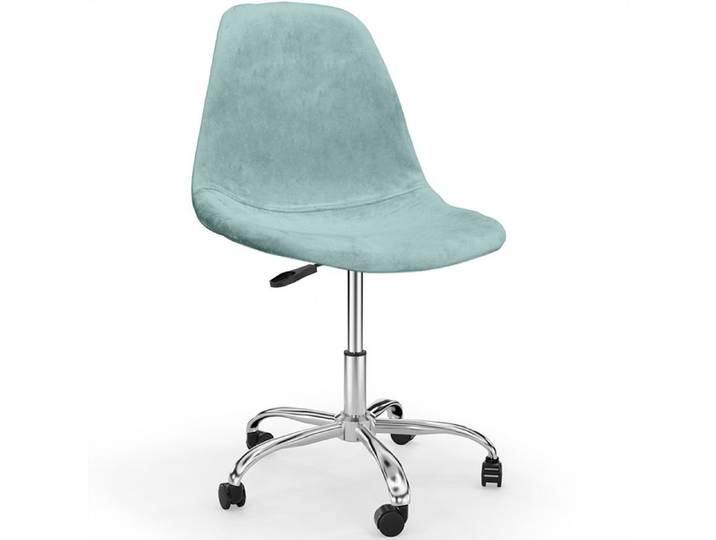 Chaise de bureau pivotante avec roulettes – Revêtement en velours – Pieds en acier - Brielle Bleu pastel