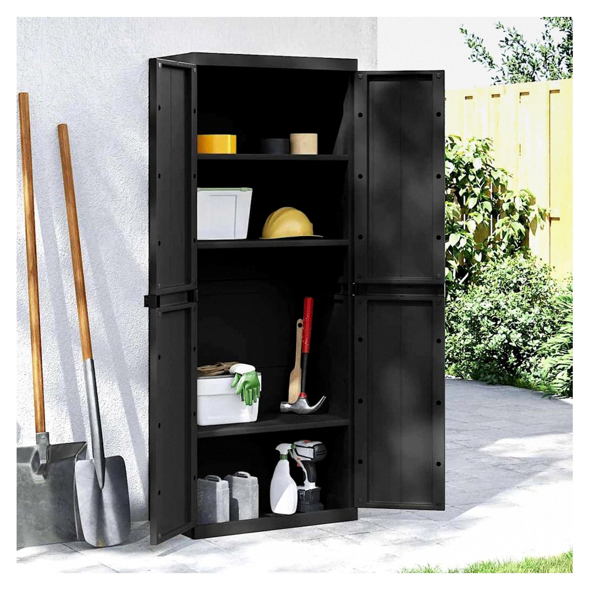 Gartenschrank aus Polypropylen, schwarz, 65x37x165 cm, geeignet für Werkzeuge und Haushaltsgegenstände - Stauraum mit verstellbarem Boden