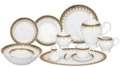 Lorren Home Trends Gold and Blue Accent 57-piece Porcelain Dinnerware Set