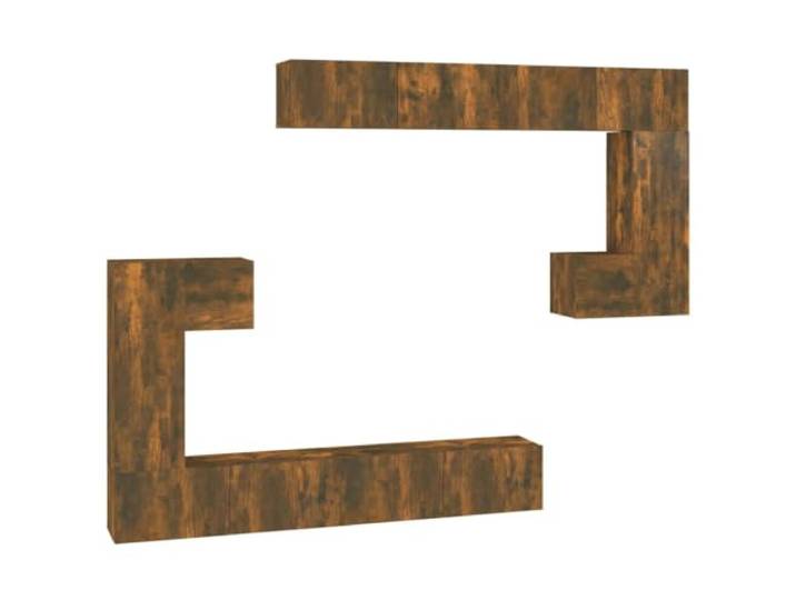 Foknhdi TV-Wandschrank 8er Set Räuchereiche Holzwerkstoff Hängeschrank Flexibles 8-teiliges Lowboard Set für Wohnzimmer & Schlafzimmer, pflegeleichte Oberfläche mit reichlich Stauraum.