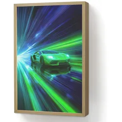 WANDLEUCHTE MIT AKKU Geschwindigkeit - Leicht - Sportwagen - Grün Beleuchtung 40x60 cm Wandlampe