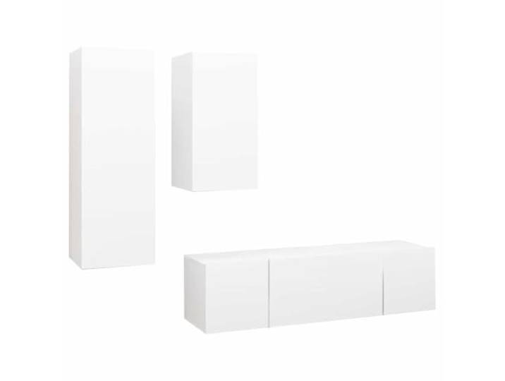 Roanoer 4-TLG. TV-Schrank-Set Wandmontage Weiß Holzwerkstoff Flexibles Hängeboard für Wohnzimmer und Schlafzimmer mit reichlich Stauraum für Zeitschriften und Mediaplayer.