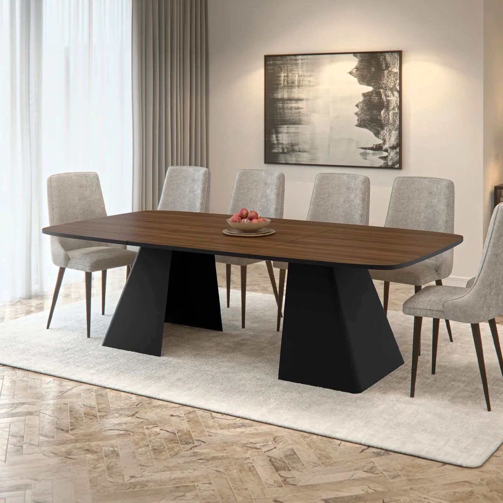 garneroarredamenti Tavolo da pranzo allungabile 180/256x110cm industrial noce metallo nero Rail