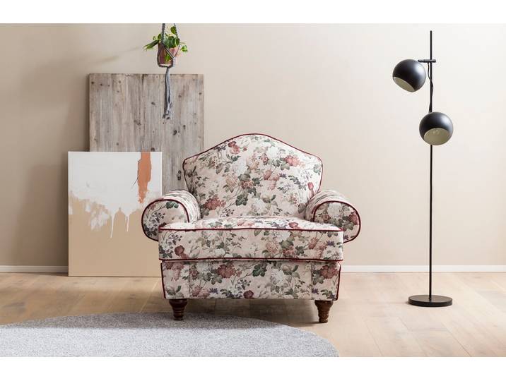 Sessel HOME AFFAIRE LUCIENNE , bunt (amber paradise), B:110cm H:96cm T:90cm, Sessel, Sessel, mit gedrechselten Füssen aus Holz