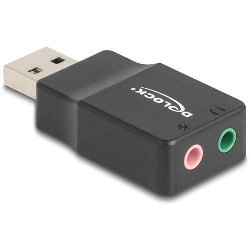 Delock Externe USB Soundkarte mit USB-A Stecker auf 2 x 3,5 mm Klinkenbuchse Plug & Play Audio Adapter schwarz