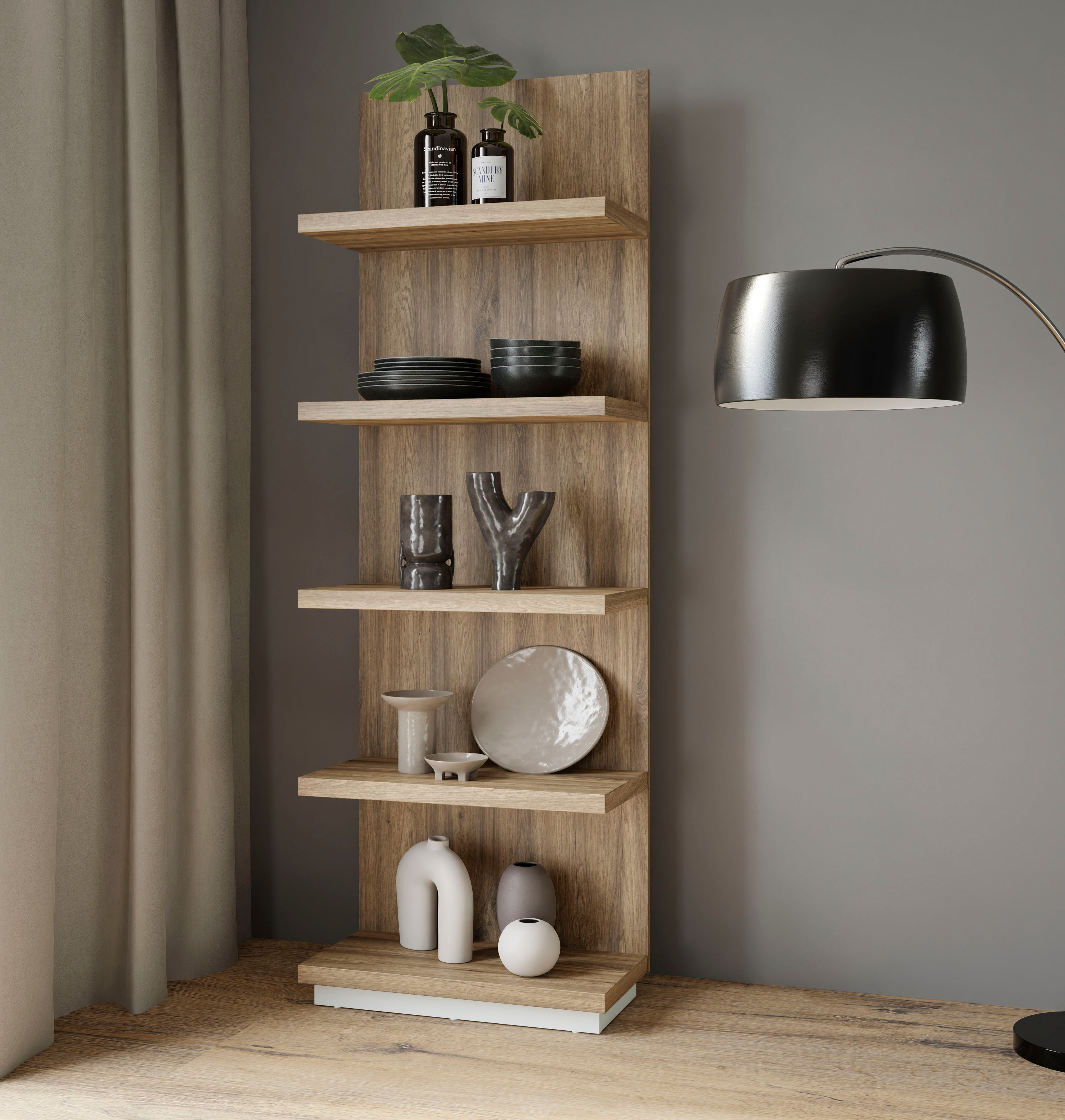 Wandboard FORTE "Lewisville", grau (secret grau, valencia eiche), B:60cm H:194,6cm T:29,6cm, Holzwerkstoff, Regale, Wandboard secret grau, valencia eiche B/H/T: 60cm x 194,6cm x 29,6cm