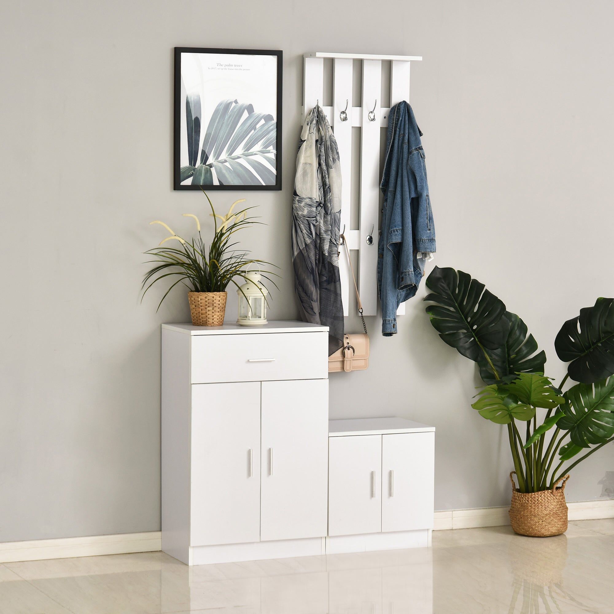 benzoni Mobile Ingresso con Scarpiera e Appendiabiti in Legno Bianco Opaco 100x32x187 cm...