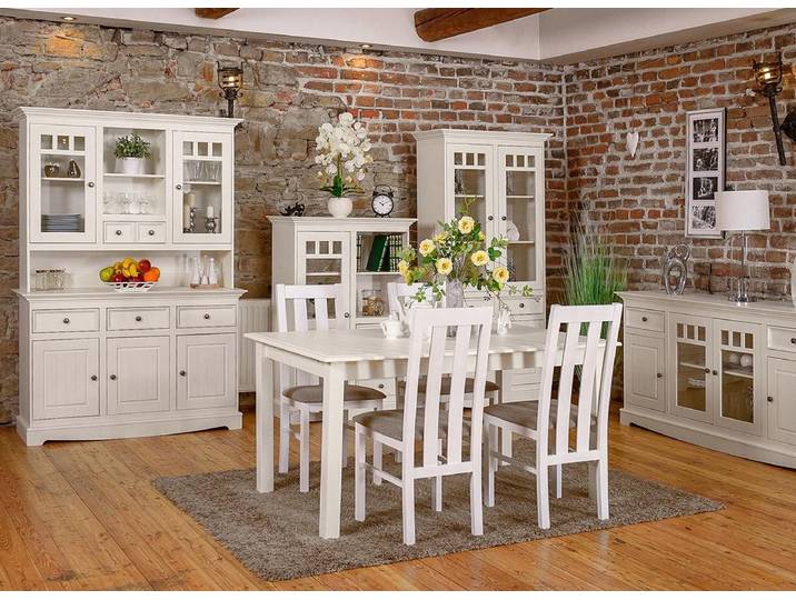 JVmoebel Esszimmer-Set Landhaus Esstisch mit weißen Stühlen im rustikalen Stil, (5-St., Esszimmer-Set, Küchen-Set), Made in Europa