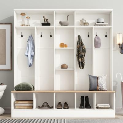 Telepassa "66.9"" W Hall Tree with Storage Bench,Cube Storage,Shelves and 8 Hooks"