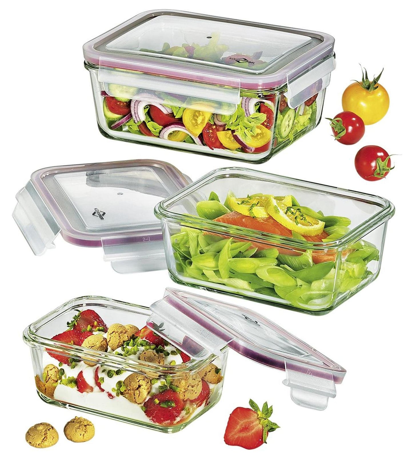 Küchenprofi Lunchbox en opslagdoos set, glas, rechthoekig, 3-delig