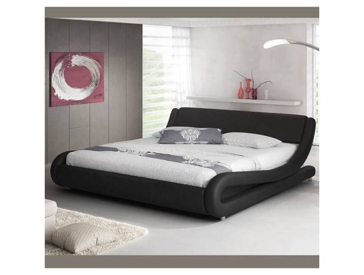 Lit Double - ALESSIA - 140x190cm - Noir - Simili cuir - Contemporain