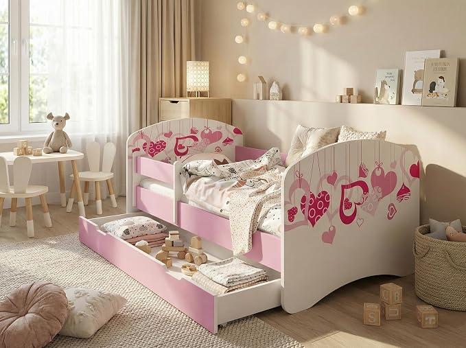 Kinderbett Kinderbett mit Rausfallschutz und Bettschublade Bett für Mädchen 160x80 mit Matratze 80 x 160 Weiß Rose Bett Prinzessin