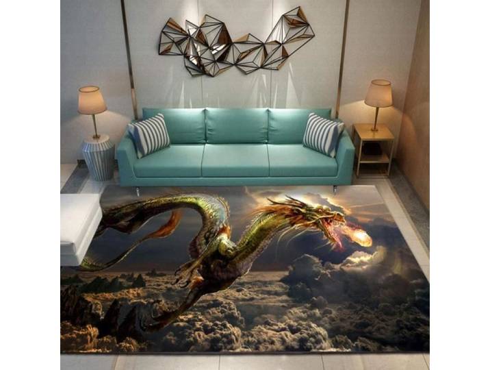 Tapis de Maison 3D Dragon Géant Motif Tapis Antidérapant Tapis de Plancher en Flanelle Doux pour Chambre Salon 60x90cm[3677]
