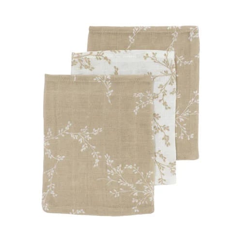 Meyco hydrofiel baby washandje - Branches sand (set van 3)