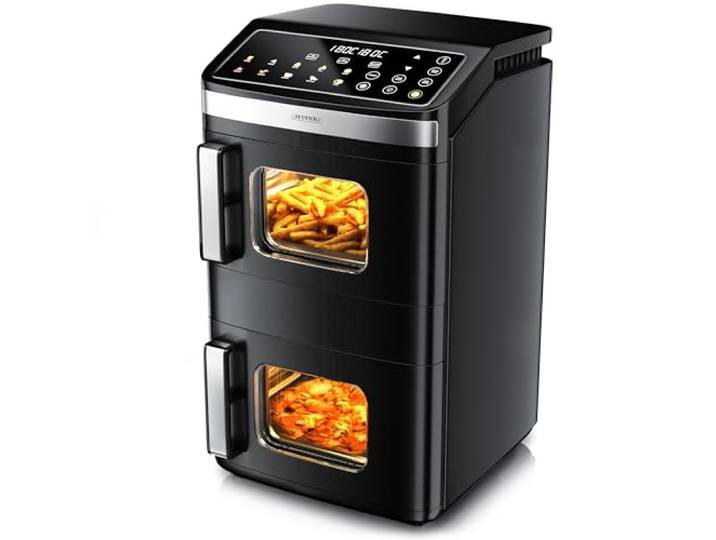 Arendo - Heißluftfritteuse 2 Kammern - XXL Dual Zone – 17 Liter – 2800 W – 2 Zonen – Touch Bedienfeld – mit Sichtfenster – Synch- und Match-Funktion – Doppelstöckig – 3D Umluftsystem
