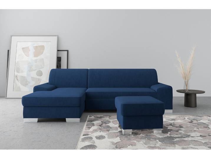 Ecksofa DOMO COLLECTION Anzio L-Form, whlw. Bettfunktion, Federkern, hochwertig, Breite 271 cm , blau (marine), B:271cm H:85cm T:160cm, Sofas, Ecksofa, Ohne Bettfunktion, Recamiere links, Samtoptik, marine