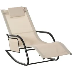 MODFU Schaukelliege Metall Beige 150x62x88 cm mit Kissen, Seitentasche und sanfter Schaukelbewegung