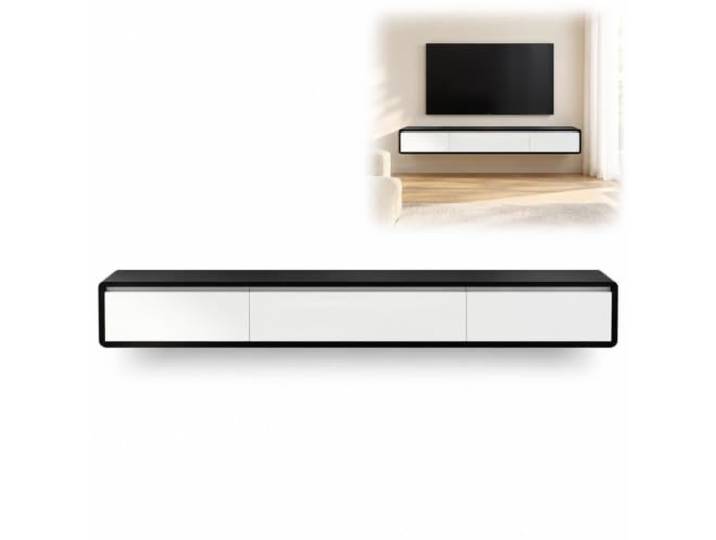 Schwebendes TV Board aus Massivholz, Wandhängender TV Schrank Schwebendes TV Board mit Schubladen und Kabeldurchführungen(Black,160x24x20cm/63x9x8in)