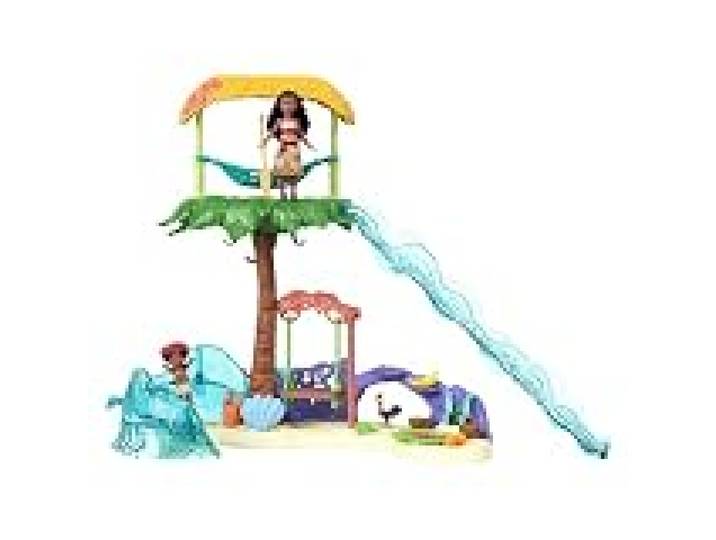 Mattel Disney Vaiana Coffret Aventures Insulaires Vaiana & Simea poupées articulées en tenues signature, 2 animaux, 5 zones de jeu, 8 accessoires, JFF13