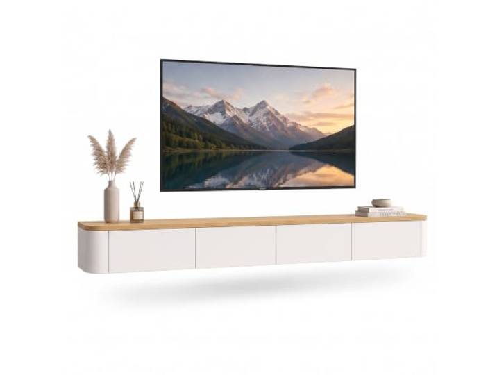 Kroscro TV Lowboard Hängend mit Stauraum, Wand TV Board aus Kieferholz Modernes TV Schrank Hängend, Praktischer Stauraum und Eleganter Optik, Vormontierter Lowboard Hängend für das Wohnzimmer
