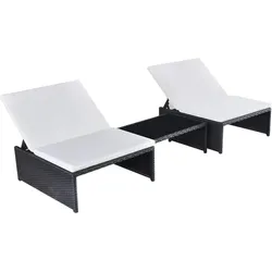 Helloshop26 - 2er-Set Sonnenliegen Gartenliegen Sonnenbett Garten Terrasse Outdoor-Möbel mit Tisch Polyrattan schwarz 02_0012133