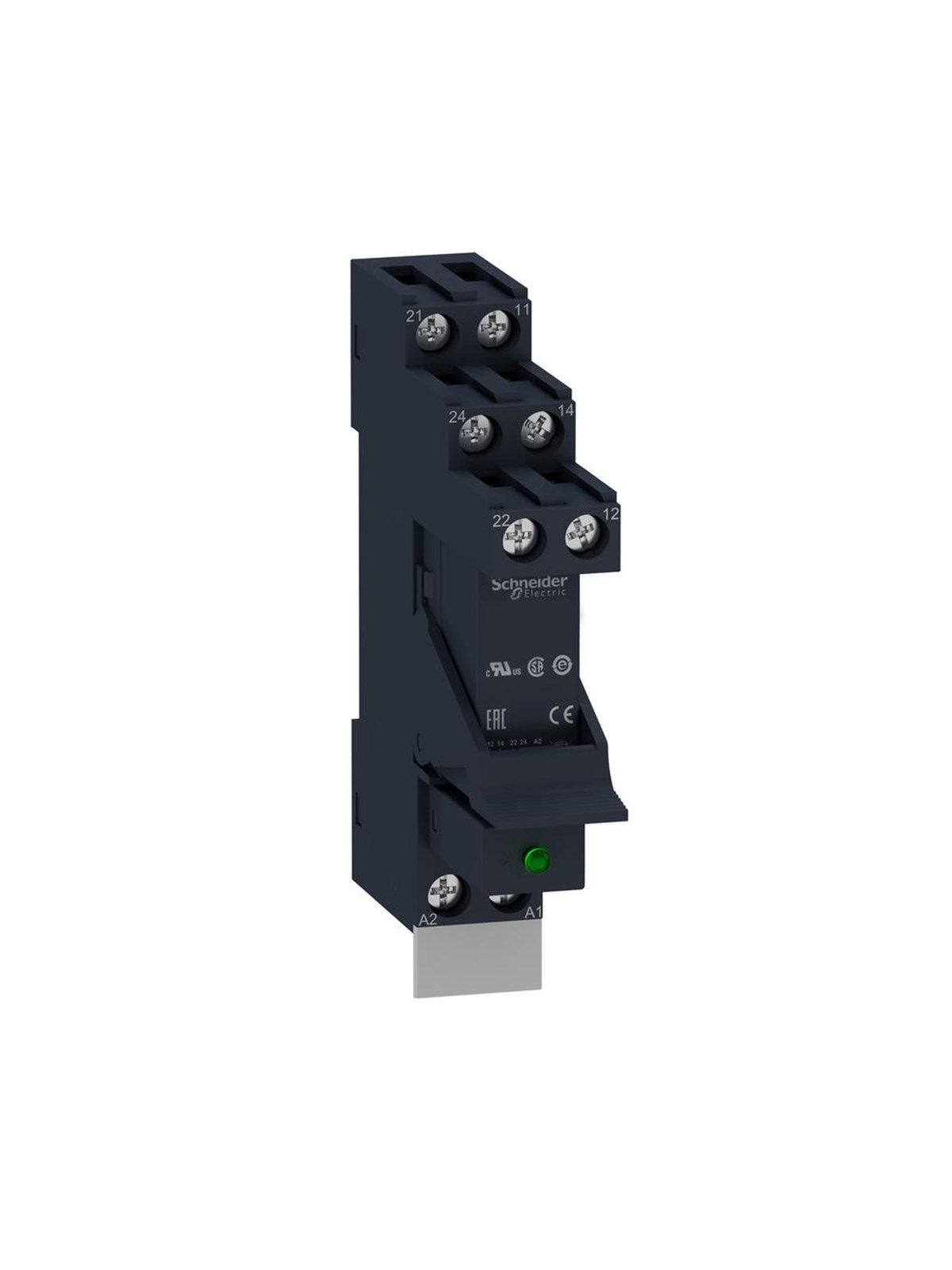 Schneider Electric Zelio rsb plug-in relay premounted in socket with varistor and legend 2 c/o 8a contacts and 230vac supply