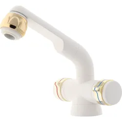 Barwig Compact Automatik Zweigriff-Mischarmatur Wasserhahn mit 10 mm Schlauch-Anschluss 12V weiß/gold