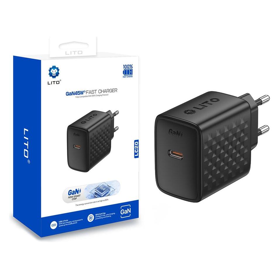 Lito - Wall Charger (LC20) - Type-C Output, PD45W, GaN, PC Fireproof, EU Plug - Black (45 W) (61003429)