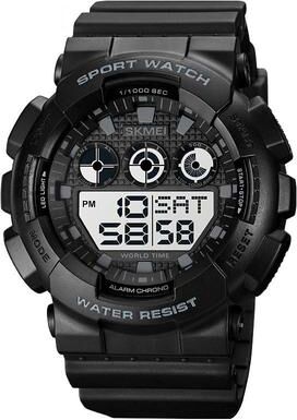 Everyday Crate SKMEI 1857 Digital Sports Watch 50M Waterproof Watch With PU Strap LED Multi Function Watch black And White