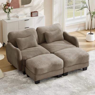 Loedds 2-Seat Chenille Modular Sectional Sofa with Ottoman & Lumbar Pillows