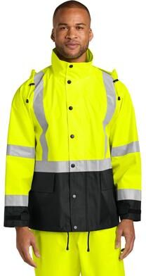 CornerStone CSJ504 ANSI 107 Class 3 Rain Jacket in Safety Yellow/Black size Large/XL   Polyester
