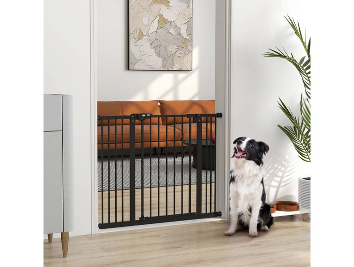 PawHut Barrière Chiens Réglable 100cm Fermeture Auto Noir