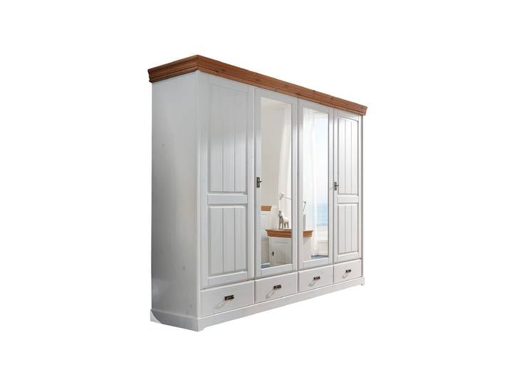 Kleiderschrank Spiegel - Kiefer Massivholz weiß - 255 cm - MATILDA