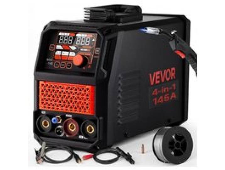 VEVOR 145A MIG-Schweißgerät 4-in-1 MIG/Fülldraht/Lift-TIG/MMA-Schweißen, 220V Tragbare Schweißmaschine für Werkstatt Garage & Heimwerker, IGBT-Inverter, Synergiesteuerung, 2T/4T-Modi, Digitalanzeige