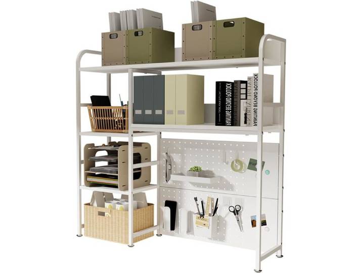 Étagère de Bureau à 2 Niveaux avec étagère de Stockage 95CM Blanc Organisateur de Bureau avec Tableau d'affichage