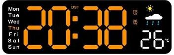 Uplift Picks USB Powered Large Digital Wall Clock With Temperature Date And Week Display black orange
