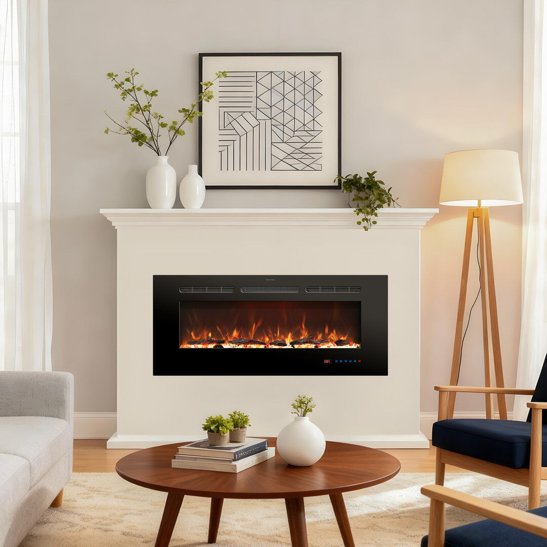 Metro Electric Fireplace with Remote & Touch Screen Control, Electric Fireplace Mounted Recessed, 13 LED Color Flame Effect, 2 Heat Settings 750W/1500W, Tim Black 45cm H x 127cm W x 13.98cm D