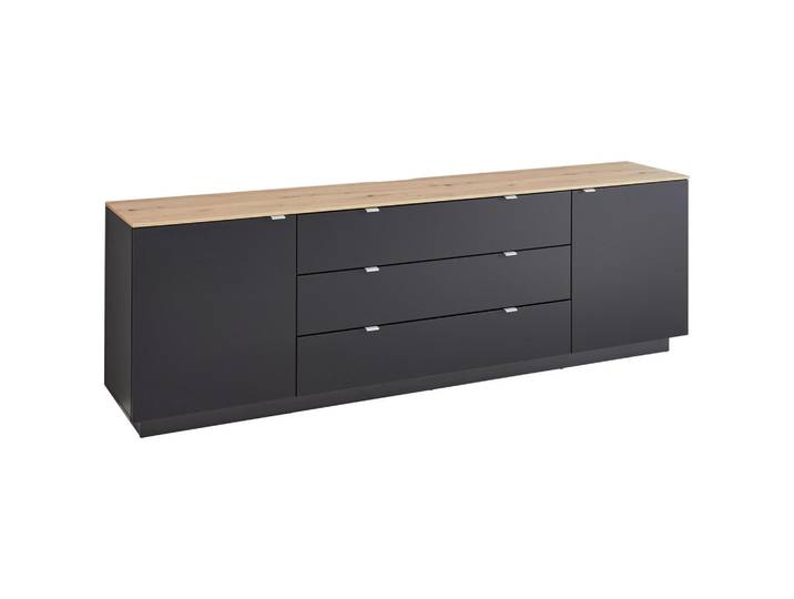 Mid.you Sideboard Lahore, Schwarz, Eiche Artisan, 3 Fächer, 3 Schublade(n) Schubladen, 240x77x44 cm, Wohnzimmer, Kommoden & Sideboards, Sideboards