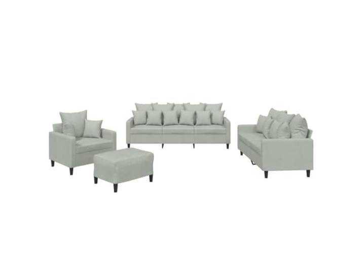 Coespram 4-tlg. Sofagarnitur mit Kissen Hellgrau Samt Couchgarnitur Elegante Sitzgruppe fürs Wohnzimmer inklusive Polsterkissen und vielseitigem Hocker für gemütliche Stunden und Entspannung.