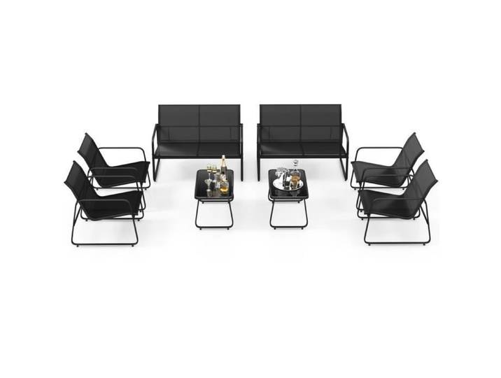 COSTWAY Ensemble 2 Table Basse de Jardin avec 4 Chaises et 2 Canapé Double Ensemble Meuble de Jardin 8 PCS en Tissu Respirant