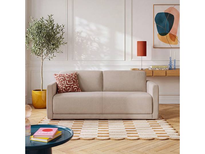 HABITAT - Canapé convertible 3 places - Couchage 160 cm - Matelas 13 cm - Tissu Atrani - Taupe - Girona