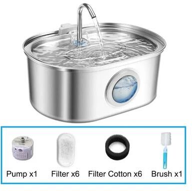 Inspired Living SmartFlow 3.2L Stainless Steel Cat Water Fountain With Motion Sensor kit A