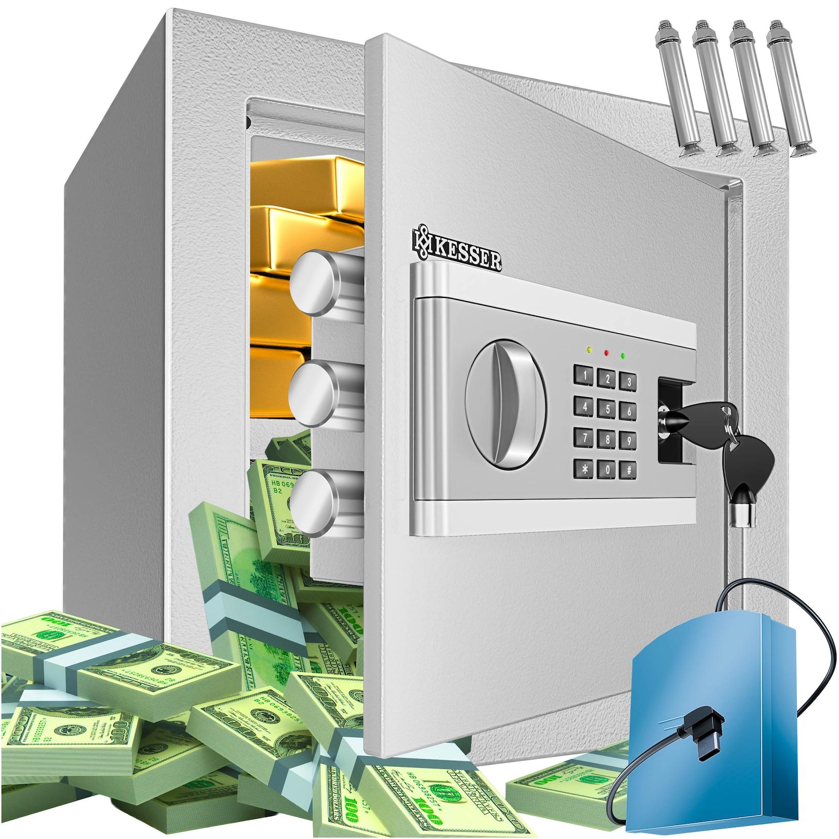 KESSER® Elektr. Tresor Inkl. Batteriebox Elektronischer Safe 3x Doppelbolzenverriegelung Boden Wandtresor Möbeltresor Innenbeleuchtung Panzerschrank Zahlenschloss