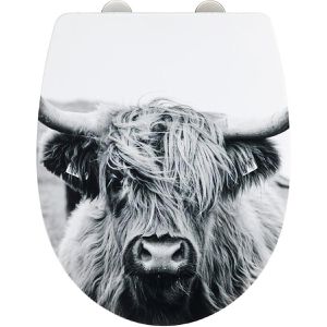 Wenko WC-Sitz Yak 24644100, oval, aus Thermoplast, mit Absenkautomatik & Edelstahlscharnier, abnehmbar, mit Motiv